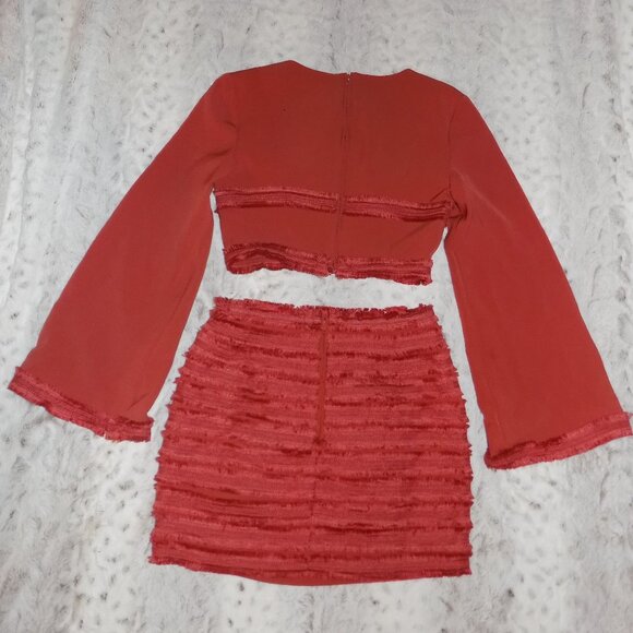 NWT Finders Keepers Orange Fringe Crop Top and Skirt Set - Picture 8 of 12